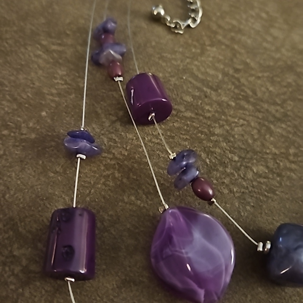 CHICO'S Purple Beaded Station Illusion Floating Layered Festival Necklace - Picture 3 of 6
